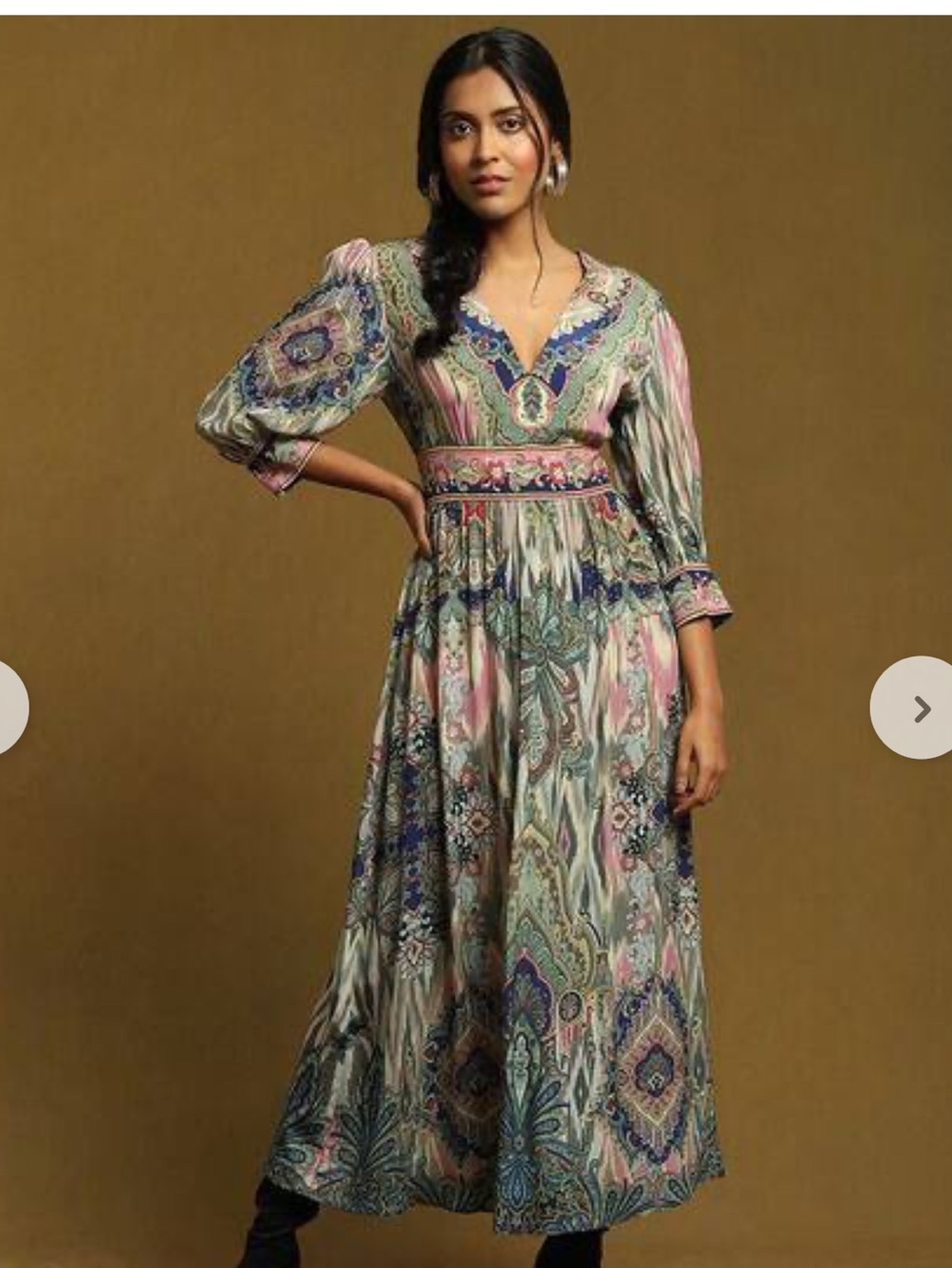 Ritu Kumar Blue Paisley Print Viscose Maxi Dress Size XS